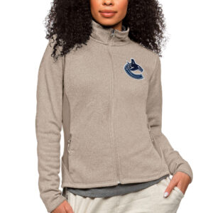 Women's Antigua Oatmeal Vancouver Canucks Primary Logo Course Full-Zip Jacket