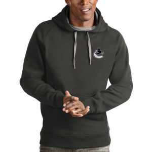 Men's Antigua Charcoal Vancouver Canucks Victory Pullover Hoodie