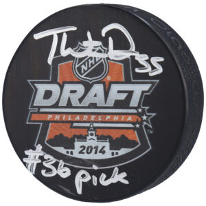 Thatcher Demko Vancouver Canucks Autographed 2014 Draft Logo Hockey Puck with "#36 Pick" Inscription