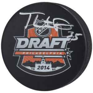 Thatcher Demko Vancouver Canucks Autographed 2014 NHL Draft Logo Hockey Puck