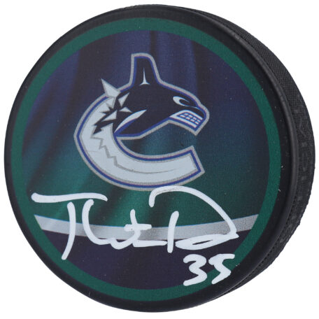 Thatcher Demko Vancouver Canucks Autographed Reverse Retro Logo Hockey Puck