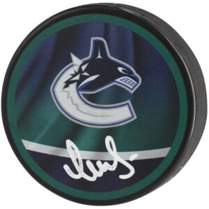 Vasily Podkolzin Vancouver Canucks Autographed Reverse Retro Logo Hockey Puck